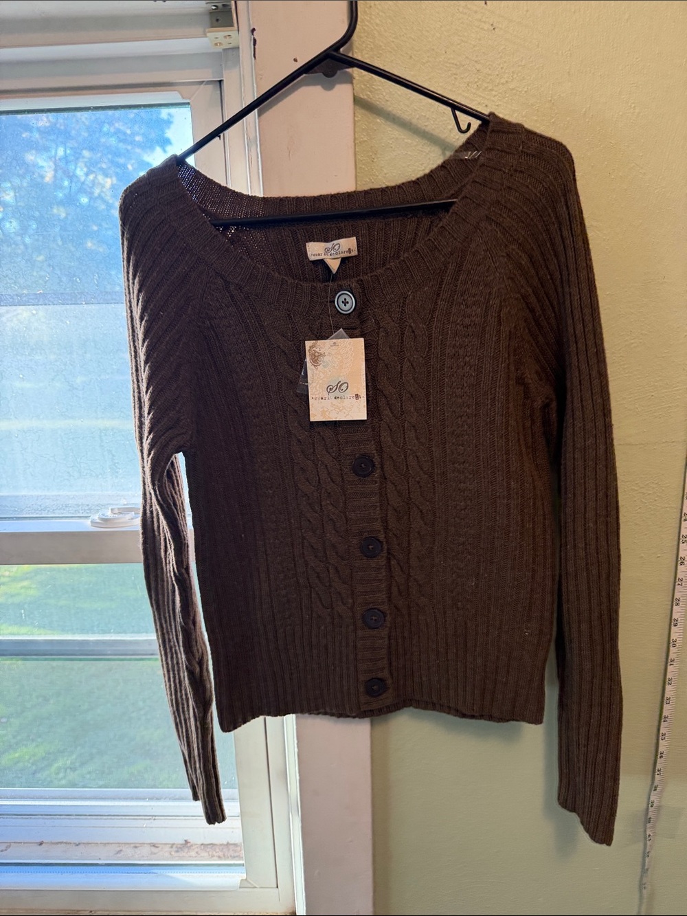 SO Brown Cable-Knit Button Cardigan